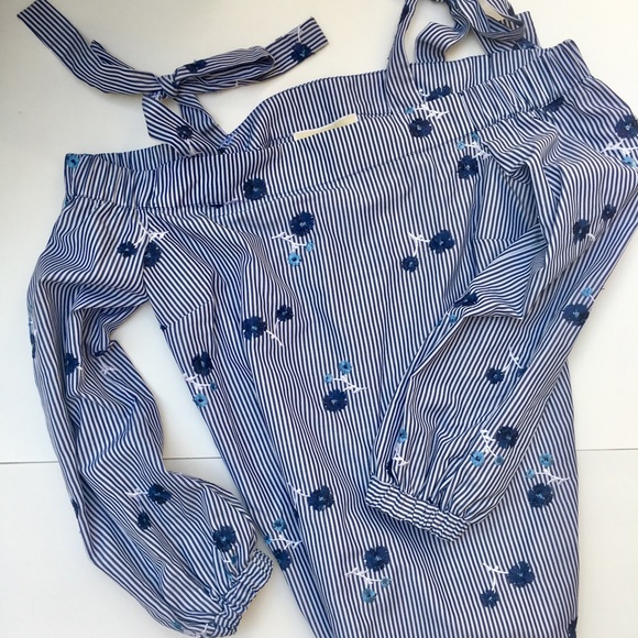 MICHAEL Michael Kors Tops - Michael Kors off shoulder stripe embroidery blouse